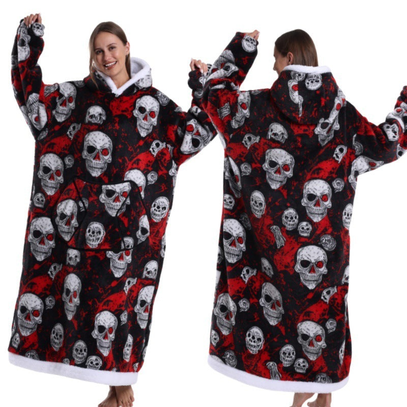 Autumn And Winter Blanket Cold-proof Clothes Hooded Lazy Lengthened Men And Women Couple Plus-sized Warm Hoodie