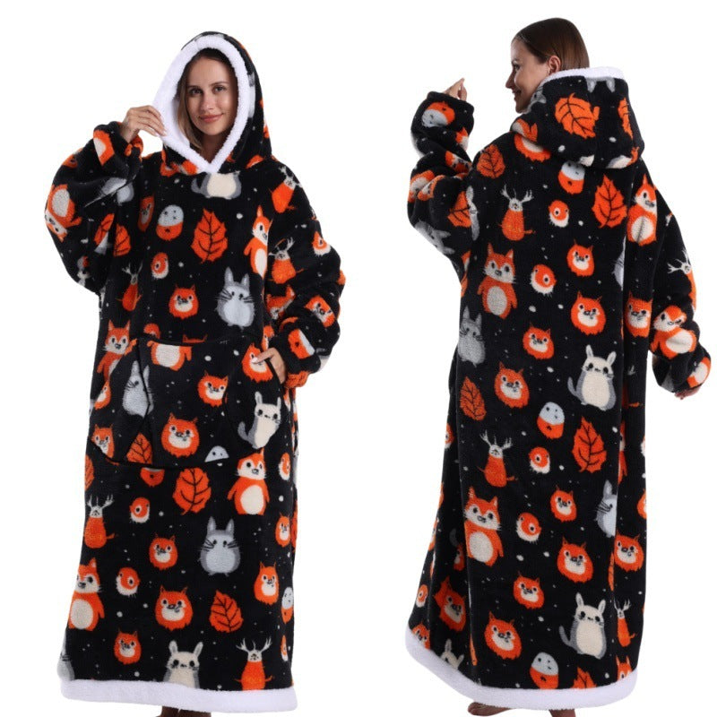 Autumn And Winter Blanket Cold-proof Clothes Hooded Lazy Lengthened Men And Women Couple Plus-sized Warm Hoodie
