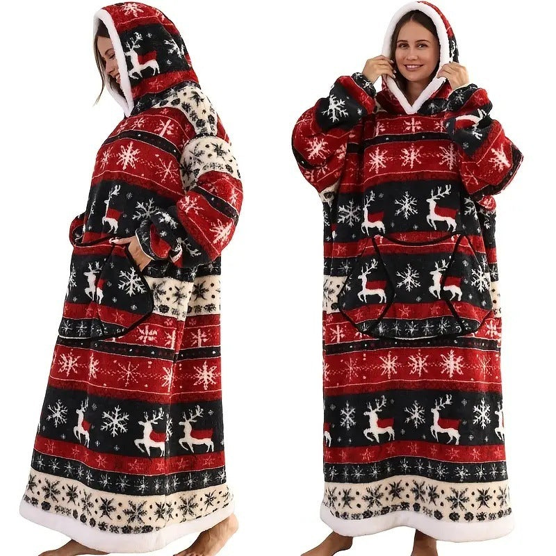 Autumn And Winter Blanket Cold-proof Clothes Hooded Lazy Lengthened Men And Women Couple Plus-sized Warm Hoodie