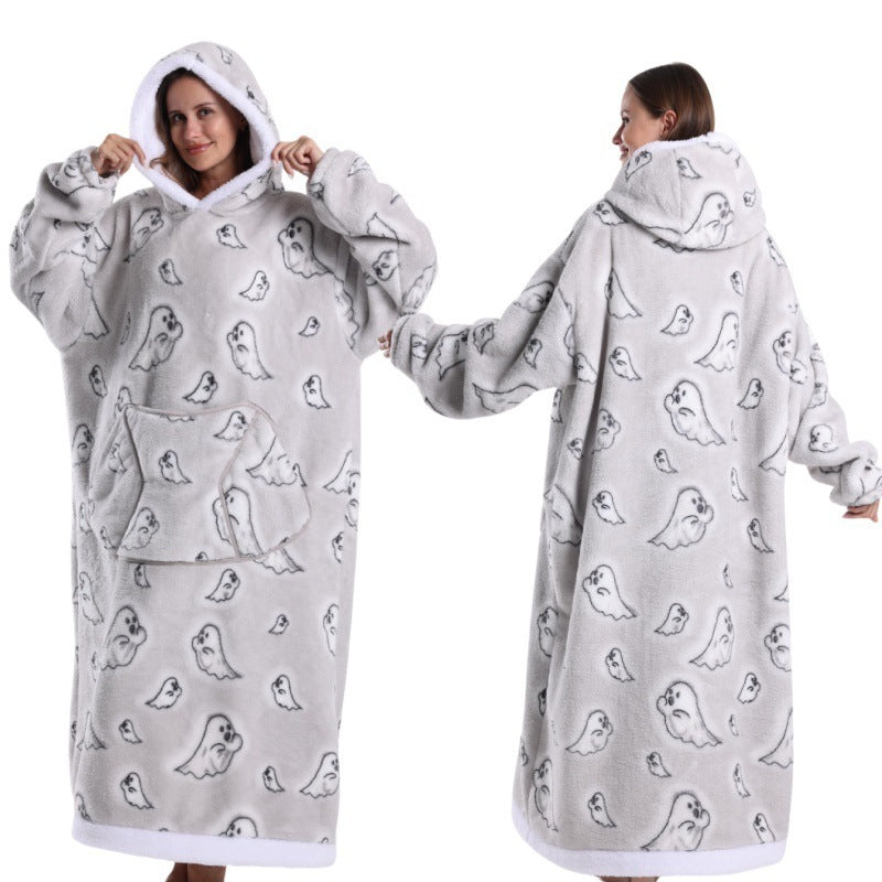 Autumn And Winter Blanket Cold-proof Clothes Hooded Lazy Lengthened Men And Women Couple Plus-sized Warm Hoodie
