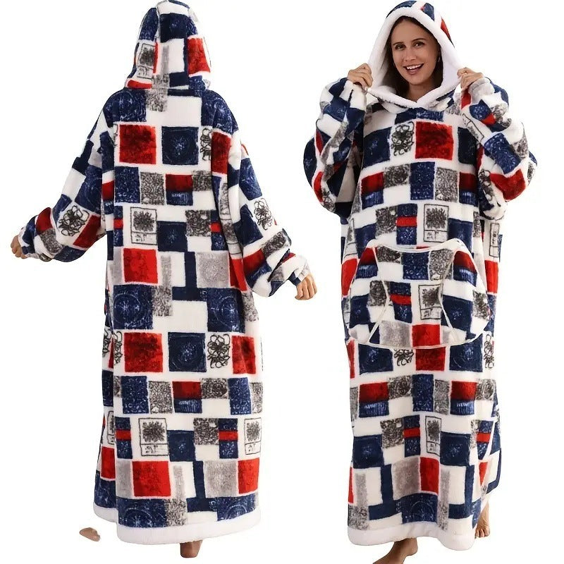 Autumn And Winter Blanket Cold-proof Clothes Hooded Lazy Lengthened Men And Women Couple Plus-sized Warm Hoodie