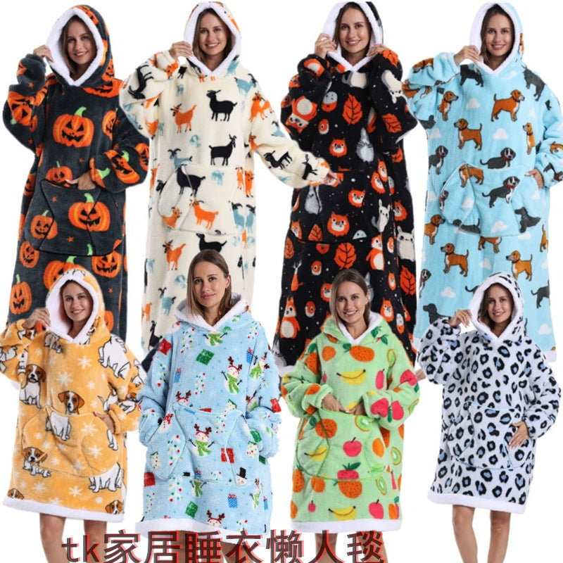 Autumn And Winter Blanket Cold-proof Clothes Hooded Lazy Lengthened Men And Women Couple Plus-sized Warm Hoodie